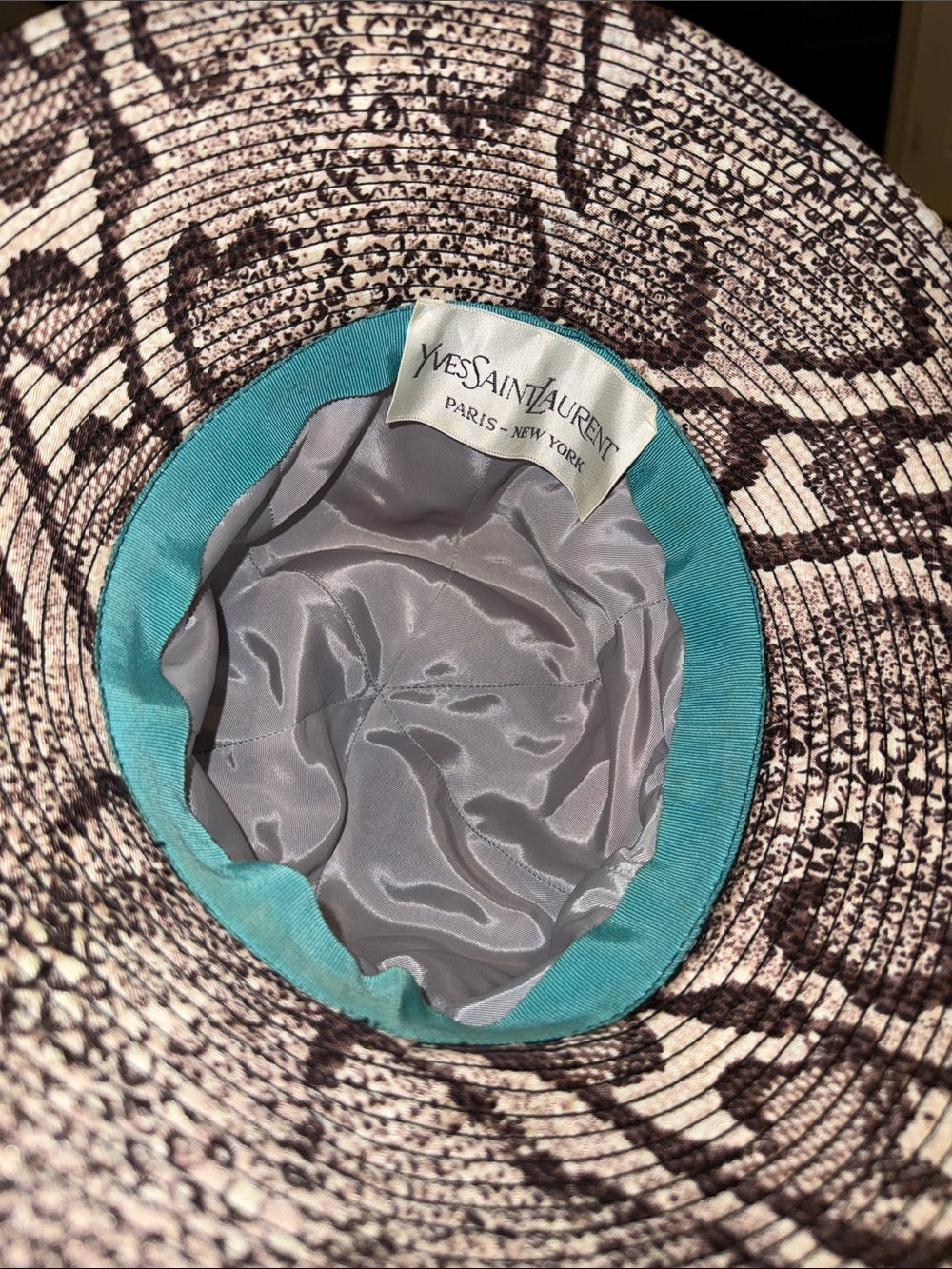 Yves Saint Laurent Neutral Snakeskin-Print Bucket Hat with Gold Buckle VINTAGE